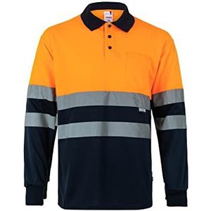 Velilla - 175 - Poloshirt - Marineblauw/neonoranje - Lange Mouwen