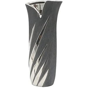 Dekohelden24 Elegante moderne decoratie designer keramiek gebogen, in zilver-grijs, afmetingen L/B/H ca. 12,5 x 9 x 29 cm, vaas lang 29 cm