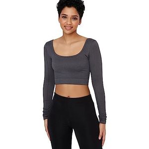 Trendyol Vrouwen Sportkleding Getailleerde Basic Vierkante Kraag Gebreide Blouse, Antraciet, M/L, Antraciet, M-L