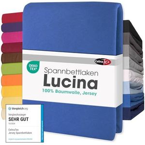 CelinaTex Lucina Hoeslakens dubbelpak 90x200-100x200 cm koningsblauw katoenen hoeslaken