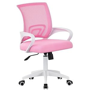 HOGAR24 ES Ergonomische bureaustoel met lendensteun, armleuningen en gevoerde zitting, ademend net met gemiddelde rugleuning, schommelmodus, vergaderruimte, roze