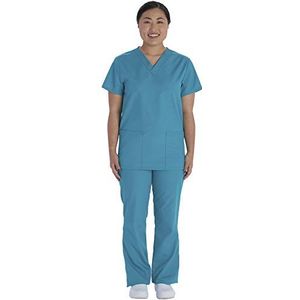 VT Unisex slip shirt & slip broek set, kasack met V-hals en 2 zakken, broek met zak (teal, XL)