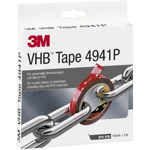 3M VHB 4941F, dubbelzijdige schuimtape - uitstekende hechting op de meeste metalen, polycarbonaat en ABS - grijs, 19 mm x 3 m, 1,1 mm (1 rol)