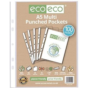 eco-eco A5 100% gerecyclede Premier Multi geperforeerde zakken glas helder, transparant poly portemonnee sheet protector, 45 micron (Pack van 100), eco109
