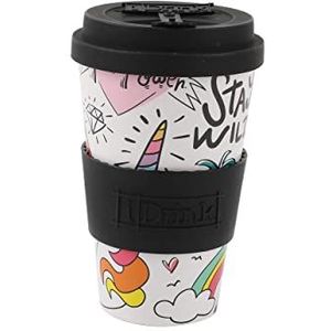 IDRINK® - RPET-koffiemok met opklapbare siliconen dop, gemakkelijk te dragen 435 ml, Mug Takeaway gerecycled kunststof 8,7 x 8,7 x 15 cm, ergonomisch, 435 ml (UNICORN)