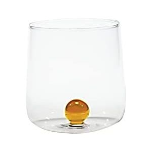 Zafferano Bilia Tumbler van transparant glas, handgemaakt, versierd met een gekleurde glazen bol binnenin, 44 x 90 x 88 mm, set van 6 stuks, goudgeel