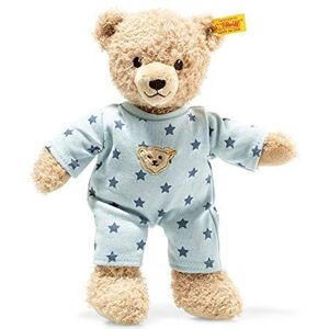 Steiff Teddy and Me Teddybeer voor jongens, baby, met pyjama 25 cm, teddybeer met blauw slaappak, knuffeldier voor baby's, pluche dier voor babyzachte huid, wasmachinebestendig