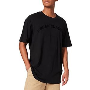 Urban Classics Basic T-shirt met korte mouwen voor heren, oversized, cursief retro logo, overgesneden schouders, ronde hals, maat S tot 5XL, zwart, 4XL