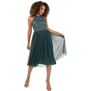 Maya Deluxe Midi Jurk voor dames, met houder, nek, tule, voor avondfeest, afstudeerbal, bruiloft, bruidsmeisjesjurk, emerald green, 56 NL