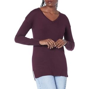 Amazon Essentials Women's Lichtgewicht tuniektrui met lange mouwen en V-hals (verkrijgbaar in grote maten), Bordeauxrood, XS