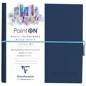 Clairefontaine 975436C - een notitieboek Paint'On 64 witte pagina's met korrelgrootte 19 x 19 cm, 250 g, elastieksluiting, blauwe omslag
