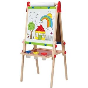 Hape All-in-1 Easel , Award-Winning Double-Sided Kids Standing Easel Adjustable Height Stand with Paper Roll, Chalkboard, Whiteboard, Magnets and 3 Paint Pots