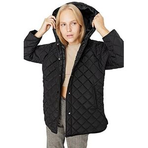 Trendyol Vrouwen Vrouw Oversized Puffer Hood Geweven Jas Bovenkleding, Zwart, S