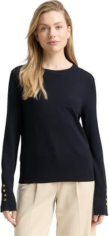 Tom Tailor - Pullovers - Sky captain blue - Trui met Ronde Hals en Knoop-details