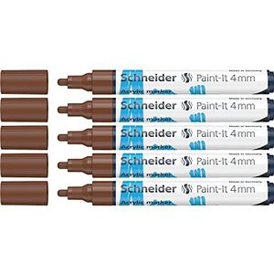 Schneider Paint-It Acrylstiften (met 4 mm ronde punt, hoogdekkende acrylverf voor hout, canvas, steen en nog veel meer.) 5-pack, bruin