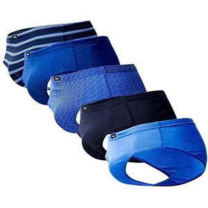 Rico Rojo Men's Low Rise Cotton Briefs Underwear 5-Pack, Navy/Blue, Medium