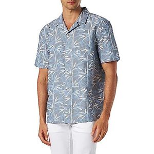 MUSTANG Heren Style Collin Shirt Klassiek hemd, 2312_Bamboe Two-Color AOP_Blue 12461, M, 2312_bambus tweekleurig Aop_blue 12461, M