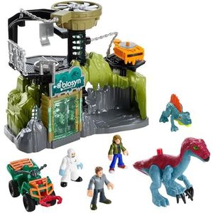 Imaginext Jurassic World Dinosauruslaboratorium met Owen Grady, Maisie en Dr. Grant figuren, Therizinosaurus en Dimetrodon, vanaf 3 jaar, HPT69