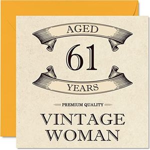 Vintage 61e verjaardagskaarten voor vrouwen - leeftijd 61 jaar - leuke verjaardagskaart voor mama zus vrouw vriendin oppas oma tante, 145 mm x 145 mm dames wenskaarten, 61e verjaardagskaart