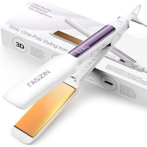 Faszin Professionele stijltang van titanium, breedte 42 mm, met negatieve ionen, snelle opwarming 30 seconden, temperatuurweergave, 11 temperatuurinstellingen (130 – 230 °C), wit