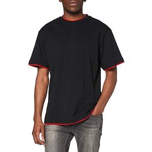 Urban Classics Heren Contrast Tall Tee T-shirt voor heren, verkrijgbaar in vele verschillende kleuren, maten S tot 5XL, meerkleurig (zwart/rood), 4XL Grote Maten Extra Tall