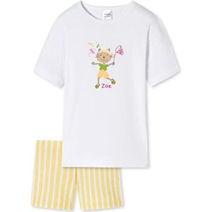 Schiesser Meisjespyjamaset korte pyjama - 100% biologisch katoen - maat 92 tot 140 pyjamaset, Wit bedrukt 178919, 116 cm