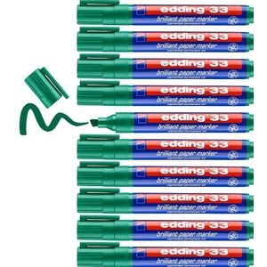 edding 33 brilliant flip-overmarker - groen - 10 permanent markers, waterbestendig - beitelvormige punt 1-5mm - schitterende kleuren - lichtbestendig - papier, karton, kunststof, metaal, glas