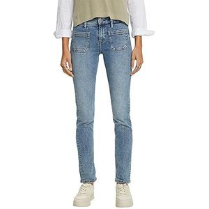 ESPRIT Gerecycleerd: smalle jeans met middelhoge tailleband, Blue Light Washed., 25W x 30L