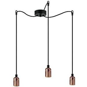 Sotto Luce Bi minimalistische hanglamp - koper - metaal - 1,5 m stofkabel - zwarte stalen plafondroos - 3 x E27 lamphouders