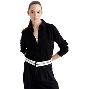DeFacto Dameshemd van katoenweefsel met lange mouwen, zwart, XXL