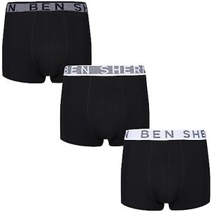 Ben Sherman Zwarte boxershorts voor heren, zachte katoenen broek met contrasterende elastische tailleband, comfortabel en ademend ondergoed in zwart, verpakking van 3 stuks, Zwart, S