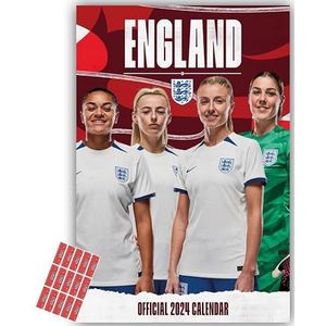 Danilo Promotions Limited Engeland Leeuwinnen kalender 2024 A3 muur Engeland vrouwen voetbal team kalender cadeau cadeau cadeau met gratis organiserende stickers inbegrepen