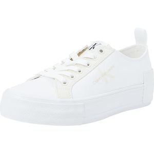 Calvin Klein Jeans Dames Bold Vulc Flatf Low Lace Mix Mtl Sneakers, Romig Wit Wit Whisper Roze, 37 EU