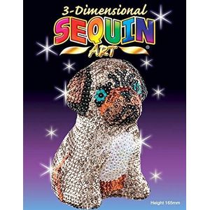 MAMMUT 8101702-3D Sequin Art paillettenfiguur mops, hond, steekvorm, knutselset met piepschuim figuur, pailletten, steekstiften, parels en handleiding, voor kinderen vanaf 8 jaar