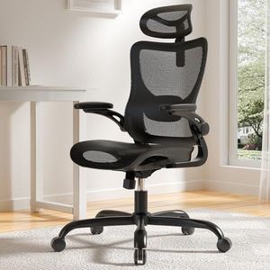 Marsail Ergonomische bureaustoel met hoge rugleuning van netstof, adaptieve lendensteun, 2D-hoofdsteun, 3D-klaparmleuningen, hoogteverstelling en kantelkanteling, zwart