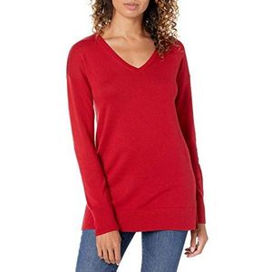 Amazon Essentials Dames lichtgewicht lange mouwen V-hals tuniek trui (verkrijgbaar in grote maten), rood, Small