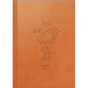rido/idé Boekkalender model futura 2 (2025) ""Just Enjoy"", 2 pagina's = 1 week, A5, 176 pagina's, kunstleren omslag Trend, oranje