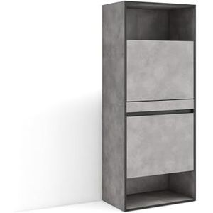 Skraut Home | Schoenenkast | Met 2 kleppen en 2 open vak | 60x145x35 cm | Voor slaapkamer, kamer | Schoenenrek | Moderne stijl | Cement