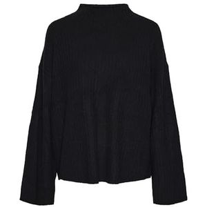 PIECES - Trui - Zwart - Geribbeld Gebreid - Losse Pasvorm - Lange Mouw