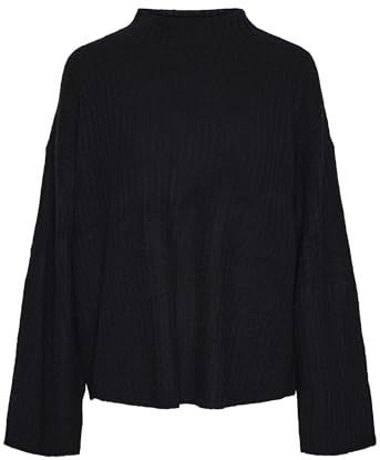 PIECES - Trui - Zwart - Geribbeld Gebreid - Losse Pasvorm - Lange Mouw