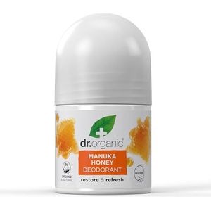 Dr. Organic Manuka Honingdeodorant, aluminiumvrij, heren, dames, natuurlijk, vegetarisch, dierproefvrij, parabenen- en SLS-vrij, biologisch, 50 ml, verpakking kan variëren