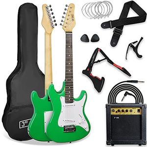 3rd Avenue XF 3/4 formaat elektrische gitaar, ultieme kit met 10W versterker, kabel, statief, gigbag, gitaarband, reservesnaren, plectrums, capo - groente