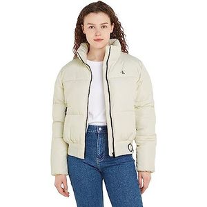 Calvin Klein Jeans Dames Logo Zoom Korte Puffer Jacket Gewatteerde, Ivoor, L