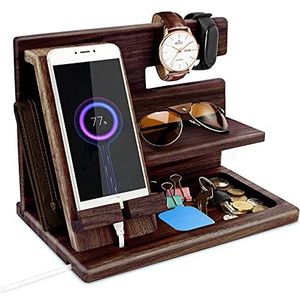 Cadeaus voor mannen Nachtkastje Organizer Kerst Verjaardagscadeaus voor Hem Papa Geschenken Hout Docking Station voor Mannen Sleutel Portemonnee Horloge Organizer Geschenken voor Papa Gadgets