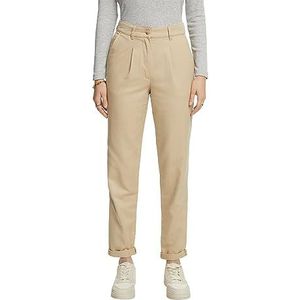 ESPRIT Chino van katoenmix met middelhoge tailleband, zand, 30W x 32L