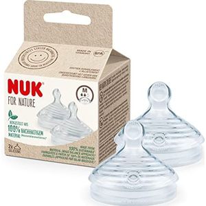 NUK voor natuurvervangende babyflesspenen | medium | 6-18 maanden | borstachtige duurzame siliconen met antikoliek opening | BPA-vrij | 2 graad, helder
