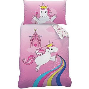 Matt&Rose Unicorn Princess beddengoedset, katoen, roze, 160 x 210 cm