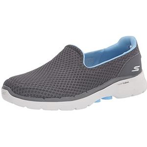 Skechers Go Walk 6-Big Splash Sneaker voor dames, Grijs Textiel Blauwe Trim, 38.5 EU