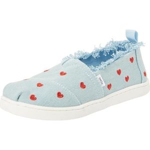 TOMS Klassieke Alpargata Loafer voor meisjes, Pastel blauw gewassen denim metallic geborduurde harten, 8 UK Child