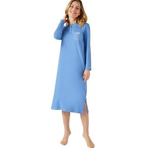 Damart - Nachthemd - Blauw - Lange Mouwen - Jersey